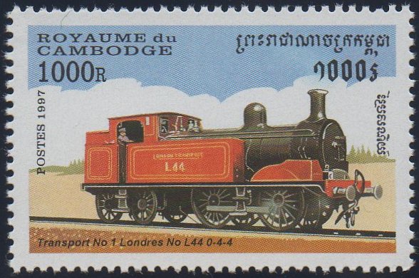 London Transport Steam Locomotive L44 on Cambodian stamp